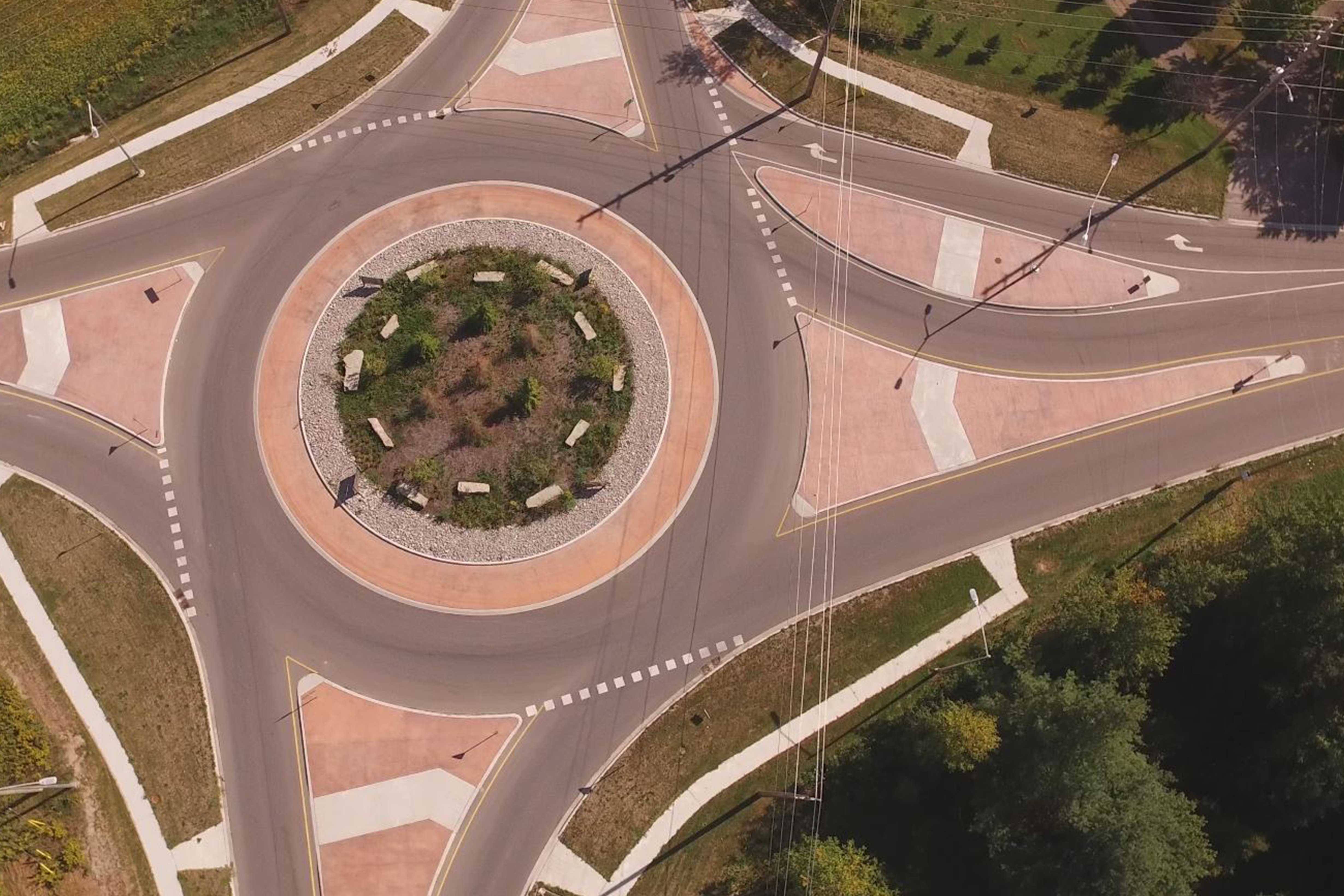 Aerial view of an Oshawa roundabout