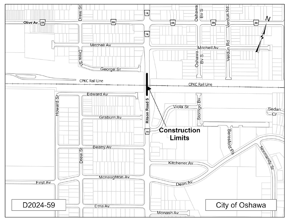 a map of lane restrictions on Ritson Rd. S. 