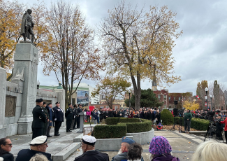 Cenotaph with military personnel at Memorial Park