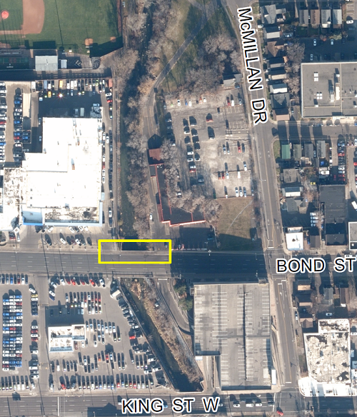 Bond Street aerial view of sidewalk closure