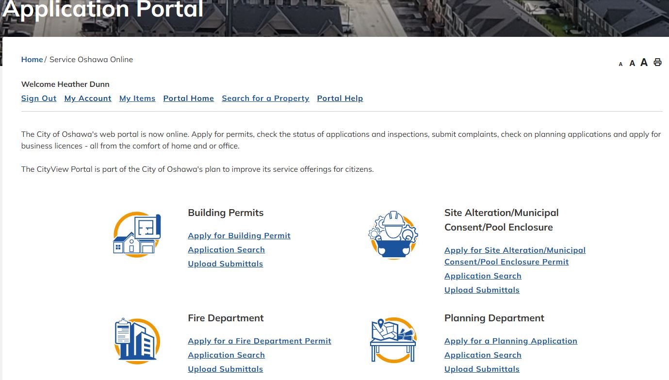 Application Portal homepage