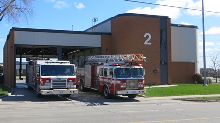2 fire trucks in front of Fire Station 2
